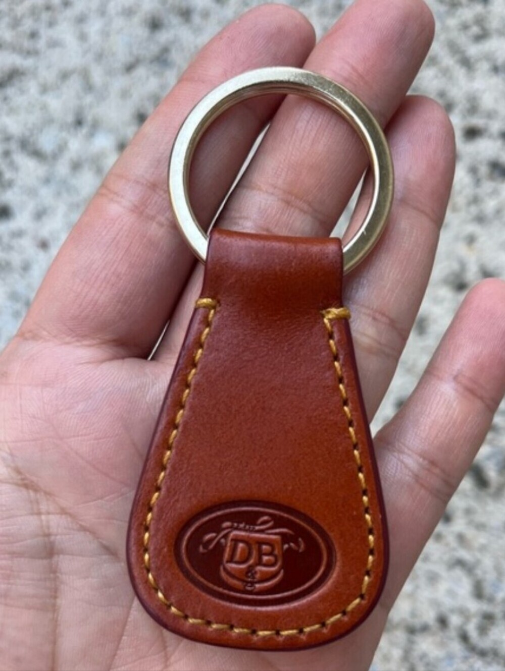 Dooney & Bourke Tan Brown Leather Key Ring with Gold Hardware